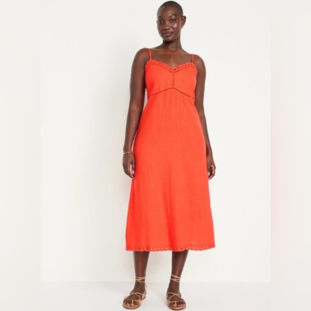 Old Navy 🟣 Size Large Linen-Blend Cami Midi Dress in Warm Sunset